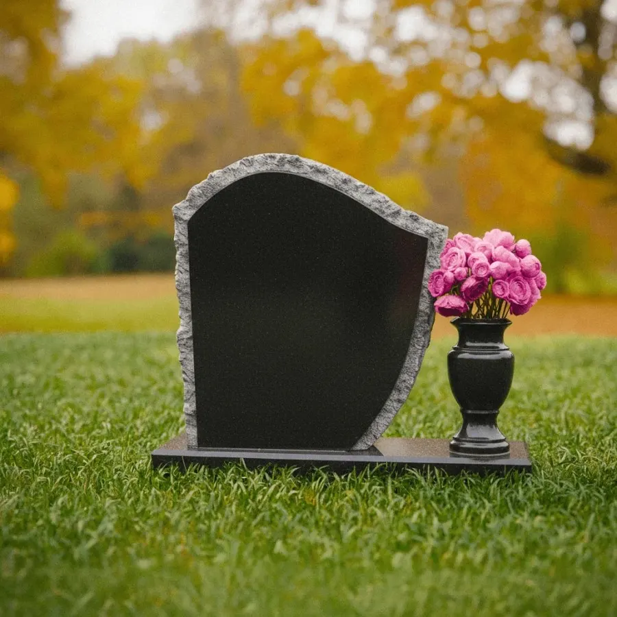 Rock-Edge Curved Upright Headstone with Vase 20x6x22