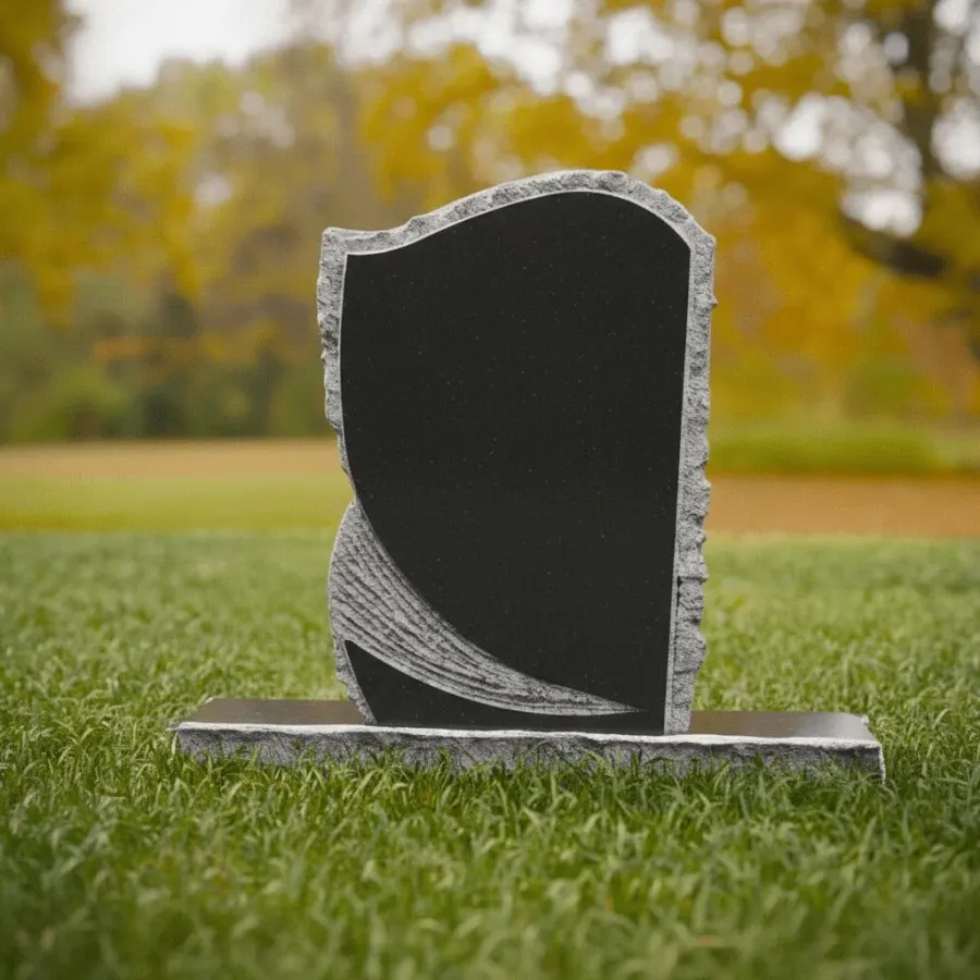 Rock-Edge Upright Granite Headstone with Curved Top