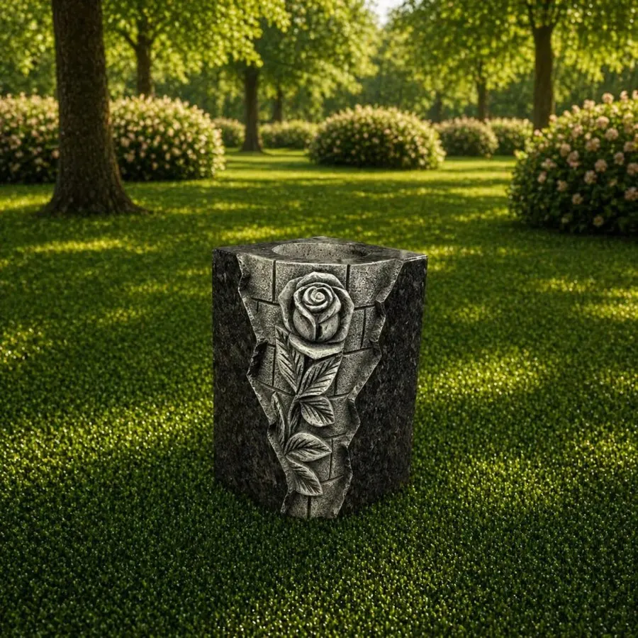 Rose Carved Granite Memorial Vase
