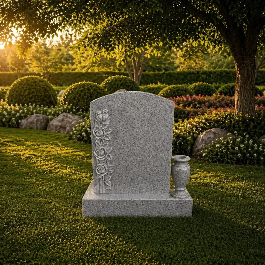 Classic Upright Headstone with Floral Detail 18 x 6 x 24