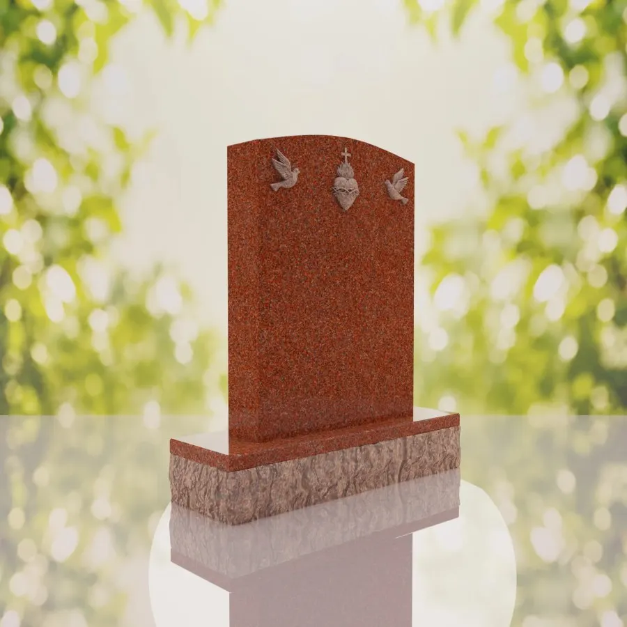 Sacred Heart & Doves Catholic Granite Headstone