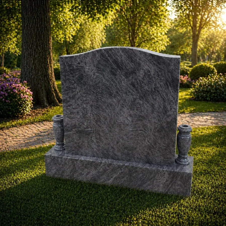 Serpentine Companion Upright Granite Headstone (with dual vases)