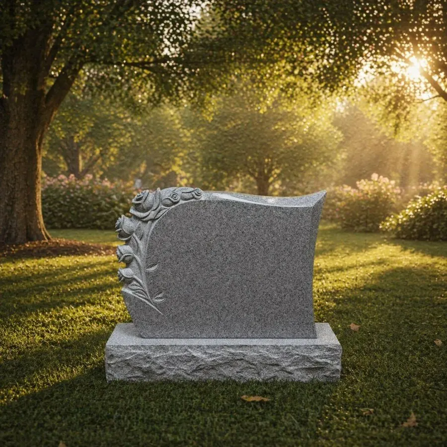 Serpentine Upright Granite Headstone with Rose Carving