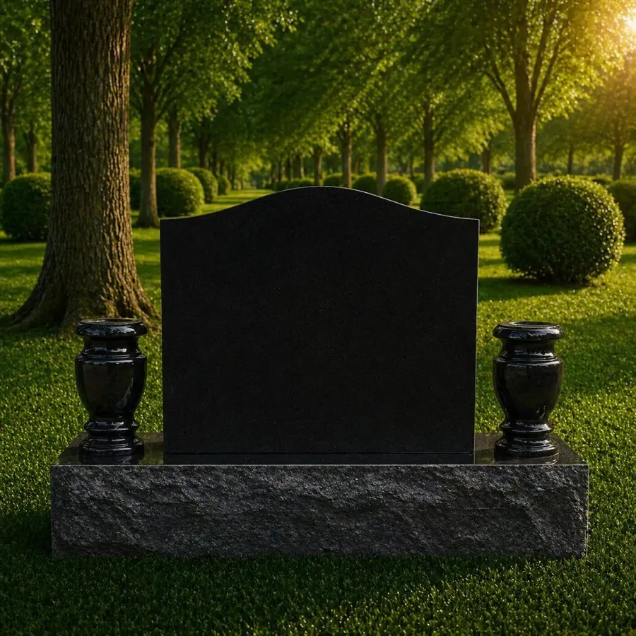 Serpentine Upright Headstone with Vases