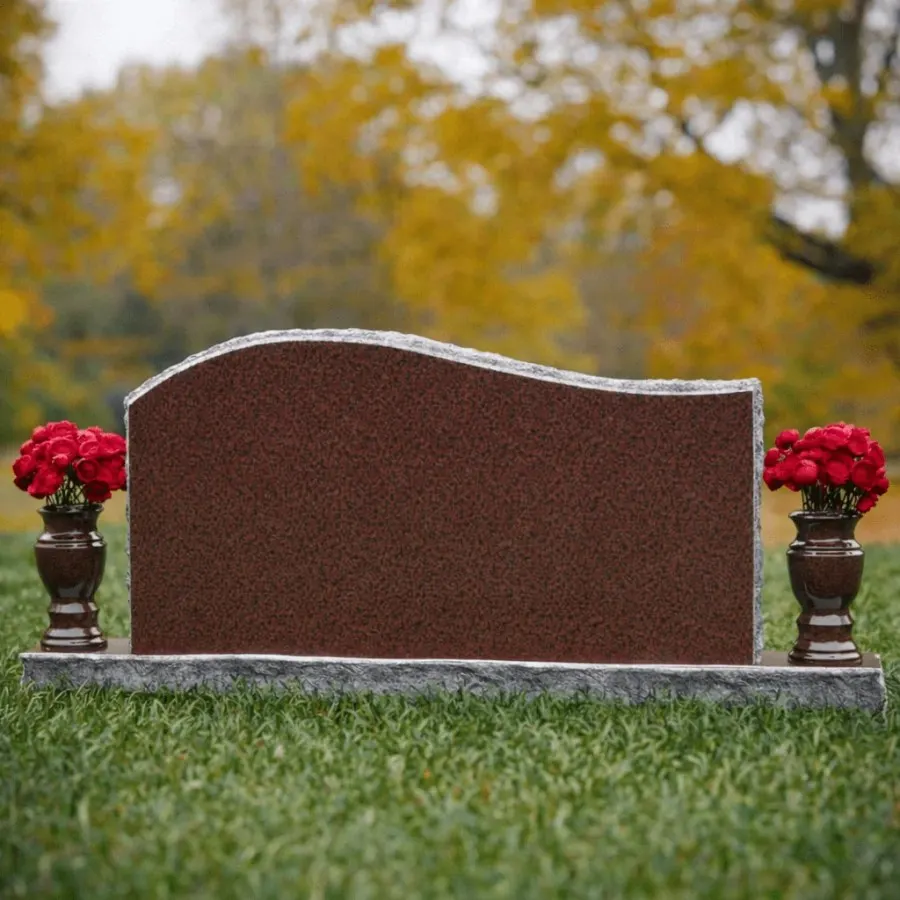 Serpentine-Top Companion Upright Granite Headstone with Two Vases 40 x 6 x 32