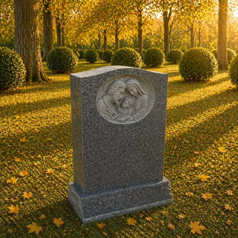 Serpentine Upright Granite Headstone with Family Design 22 x 8 x 30 — Design 2