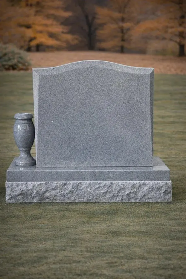 Serpentine Upright Granite Headstone 24 x 6 x 20 (serpentine upright granite headstone with vase 2)