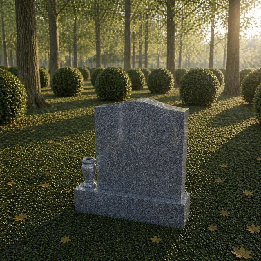 Serpentine Upright Granite Headstone with Vase — Design 5