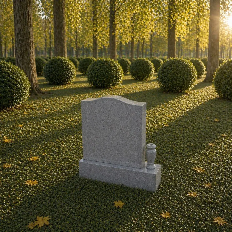 Serpentine Upright Granite Headstone with Vase — Design 7