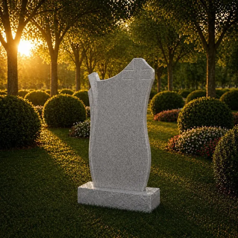Shape Upright Granite Headstone with Cross Detail