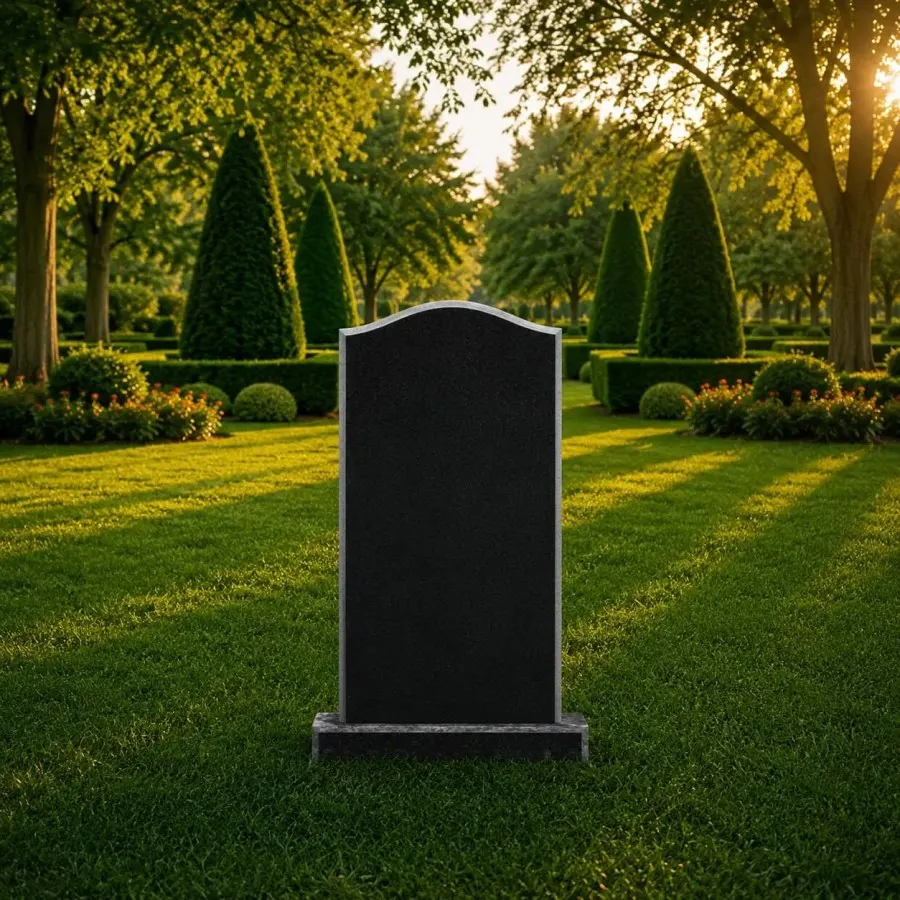 Single Upright Granite Headstone with Serpentine Top 26 x 5 x 39