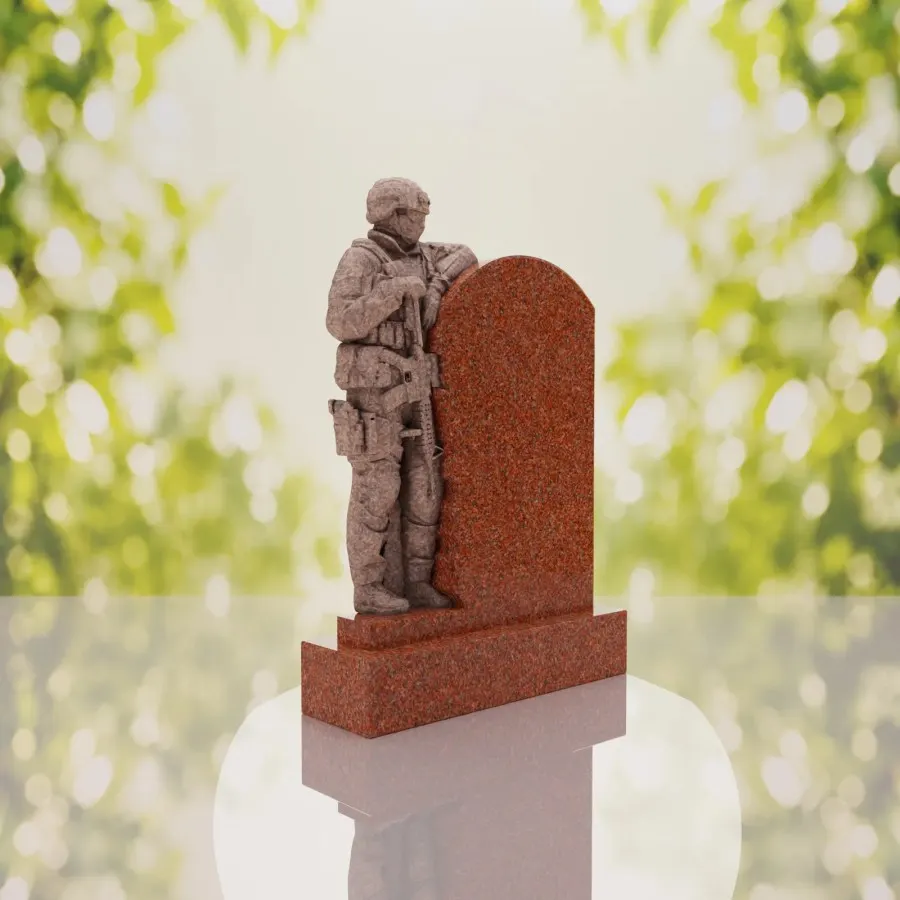 Standing Soldier Granite Memorial Headstone view 2
