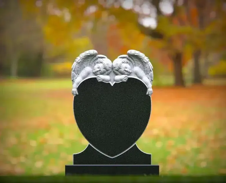 Twin Cherub Heart Granite Headstone 27 x 5 x 40
