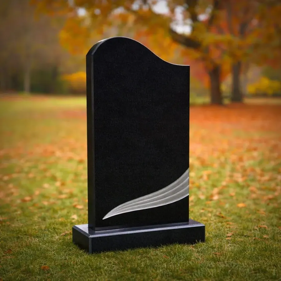 Wave Accent Upright Granite Headstone