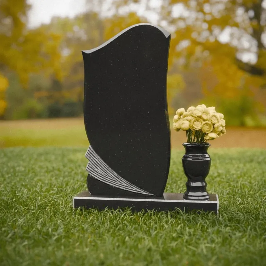Wave-Accent Upright Headstone