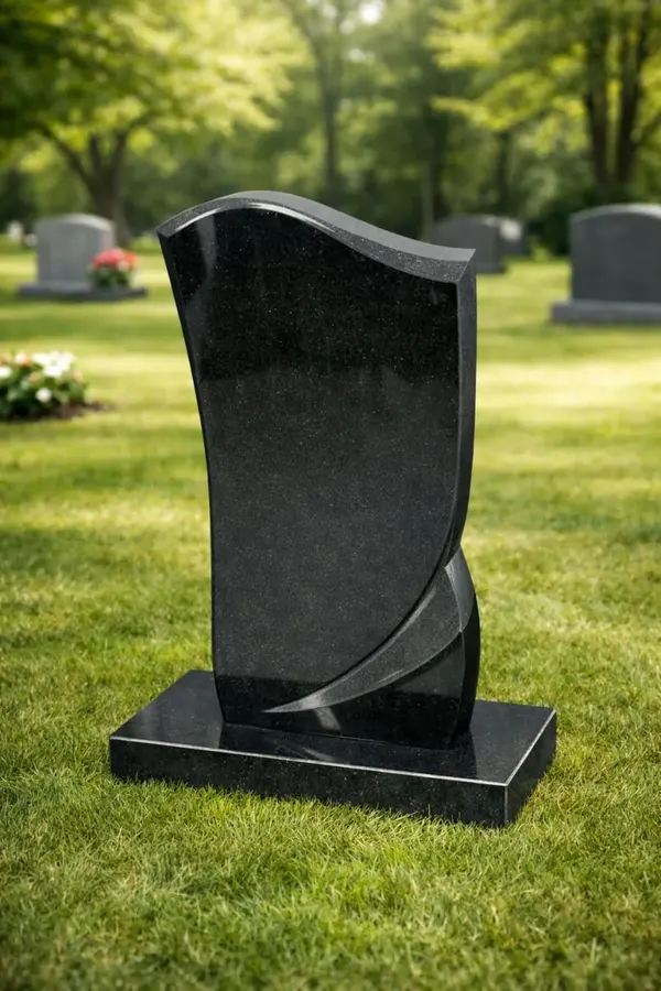 Wave-Curve Upright Granite Headstone 15 x 2 x 31