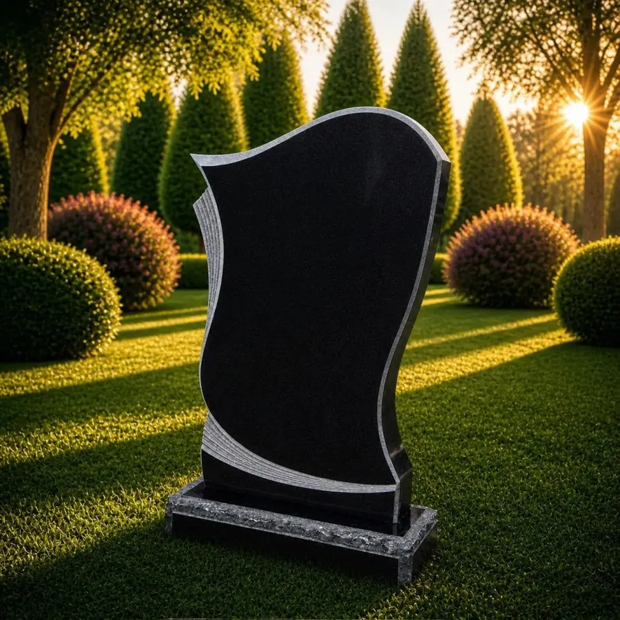 Wave-Curve Upright Granite Headstone 23 x 3 x 47