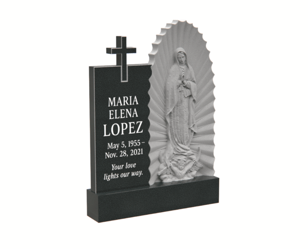 Granite Headstone with Religious Design - Virgin Mary and Cross - Image 1