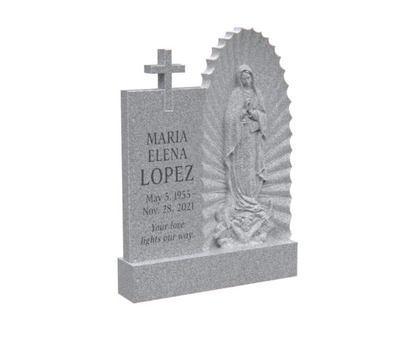 Upright Catholic Granite Headstone with Virgin Mary Statue - Image 1