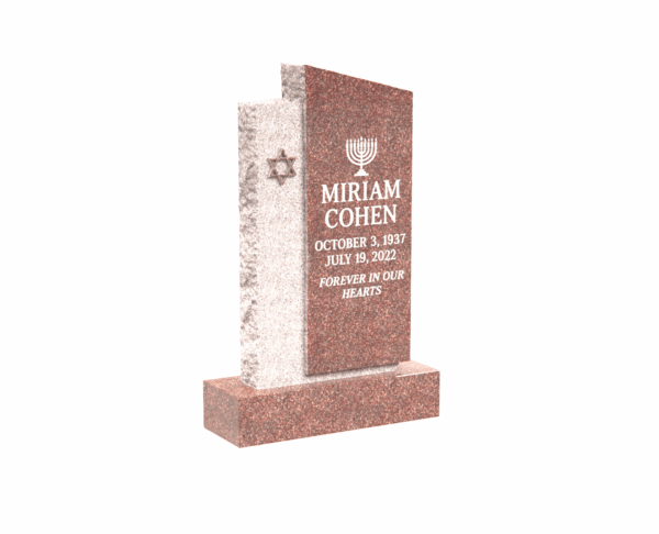 Unique Two-Tone Granite Headstone with Star of David Accent – Elegant Memorial Design - Image 1