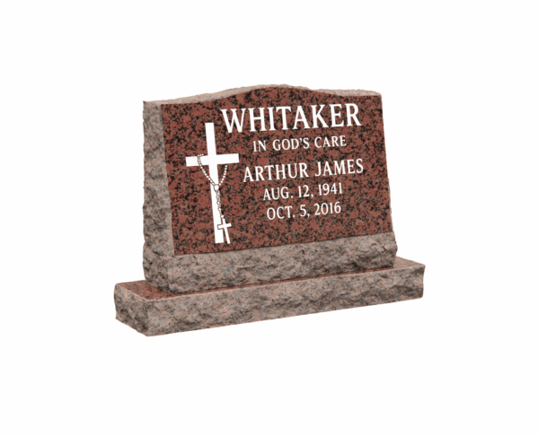 Elegant Slant Headstone with Cross and Rosary Symbol - Image 1