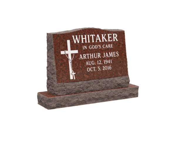 Elegant Slant Headstone with Cross and Rosary Symbol - Image 1