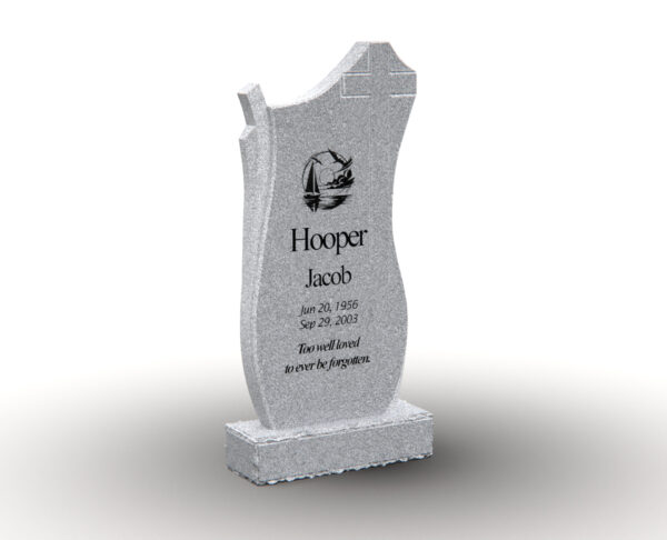 Elegant Upright Headstone with Cross and Sailing Ship Symbol - Image 1