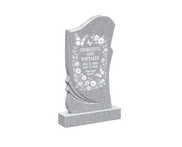 Upright Floral Granite Headstone with Butterflies - Image 1