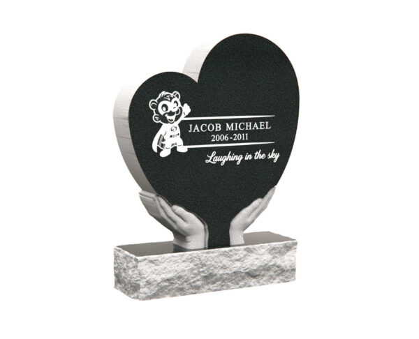 Heart-Shaped Memorial Headstone with Embracing Hands - Image 1