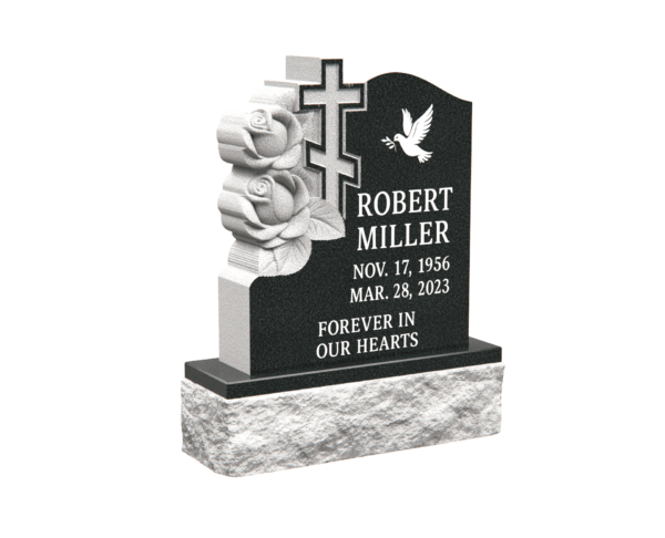 Headstone - Granite Orthodox Cross  with Floral Engraving - Image 1
