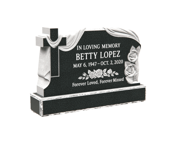 Elegant Granite Headstone with Draped Cross and Rose Engraving - Image 1