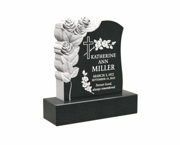 Elegant Brown Granite Headstone with Rose Engraving - Image 1