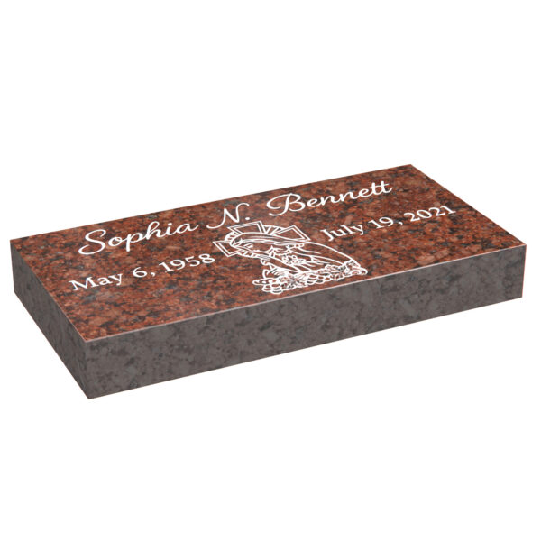 Traditional Flat Granite Memorial with Christ Image