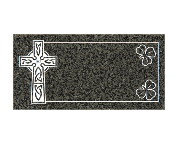 Flat Granite Grave Marker with Celtic Cross and Shamrocks - Image 2