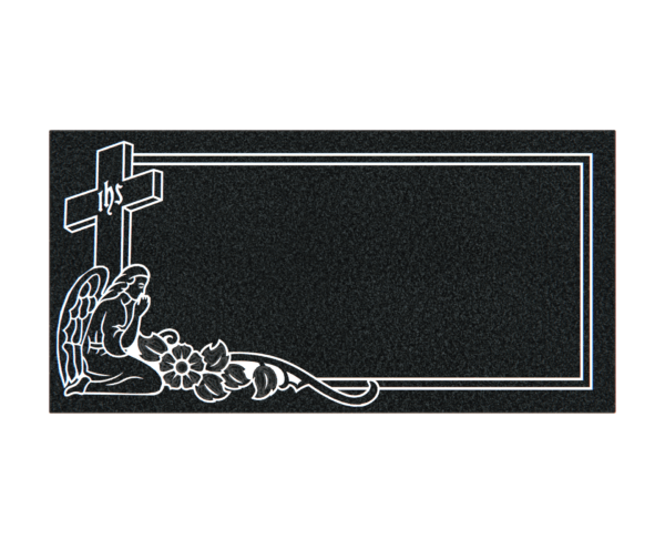 Elegant Flat Granite Memorial with Angel and Cross - Image 2