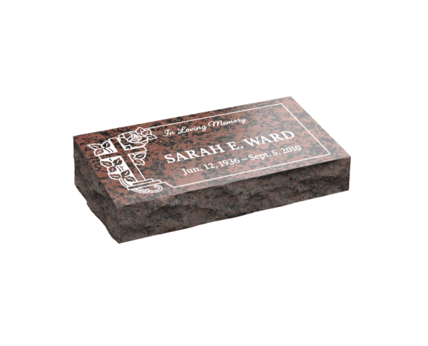 Traditional Bevel Granite Headstone with Cross and Rose - Image 1