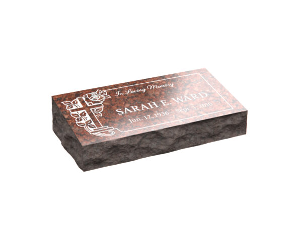 Traditional Bevel Granite Headstone with Cross and Rose - Image 1