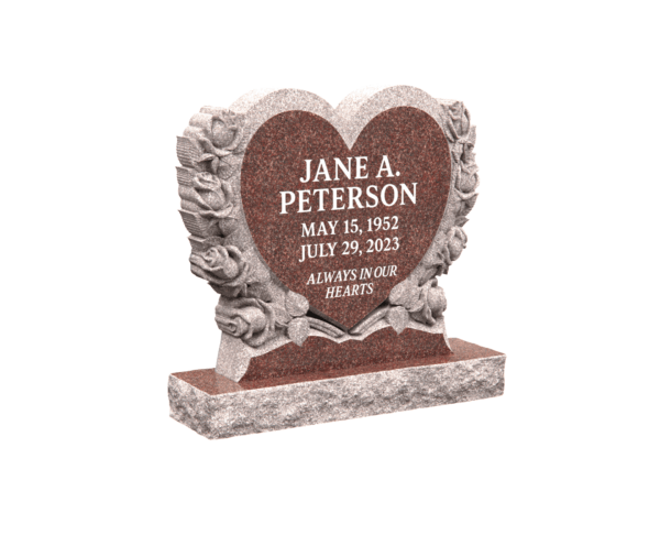 Heart-Shaped Granite Memorial with Roses - Image 1