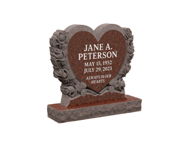 Heart-Shaped Granite Memorial with Roses - Image 1