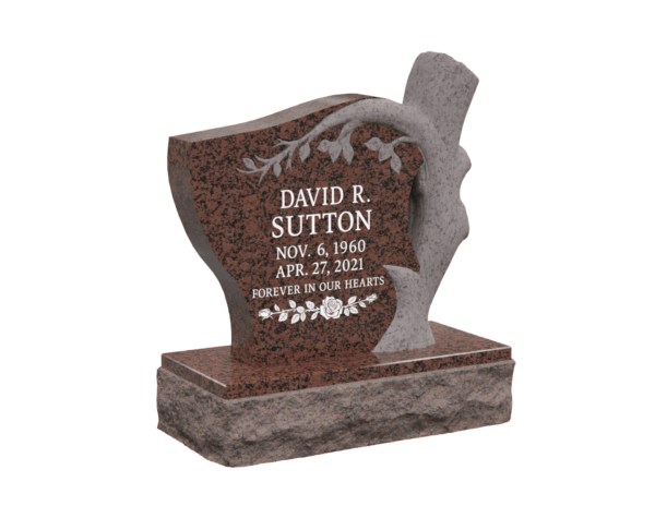 Upright Granite Headstone with Tree Carving and Floral Engraving - Image 1