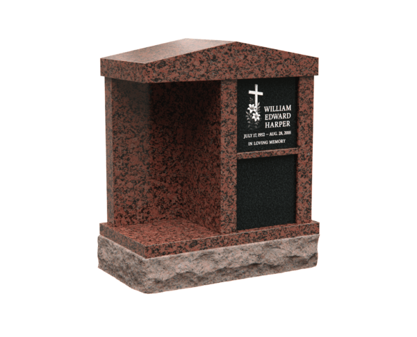 Upright Granite Columbarium Style Headstone with Cross - Image 1