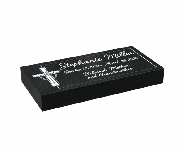 Flat Granite Headstone with Cross & Rosary - Image 1