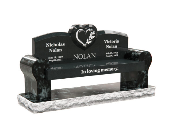Granite Memorial Bench with Heart Companion Design - Image 1