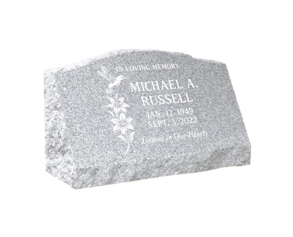 Single Slant Granite Headstone with Hummingbird & Lilies - Image 1
