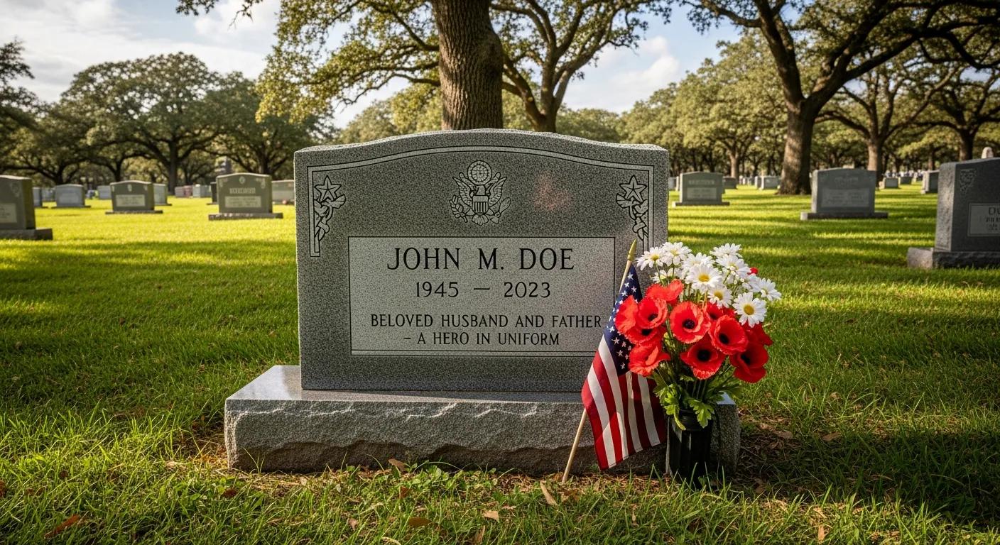 A veteran's headstone in a peaceful cemetery—honoring service and memory