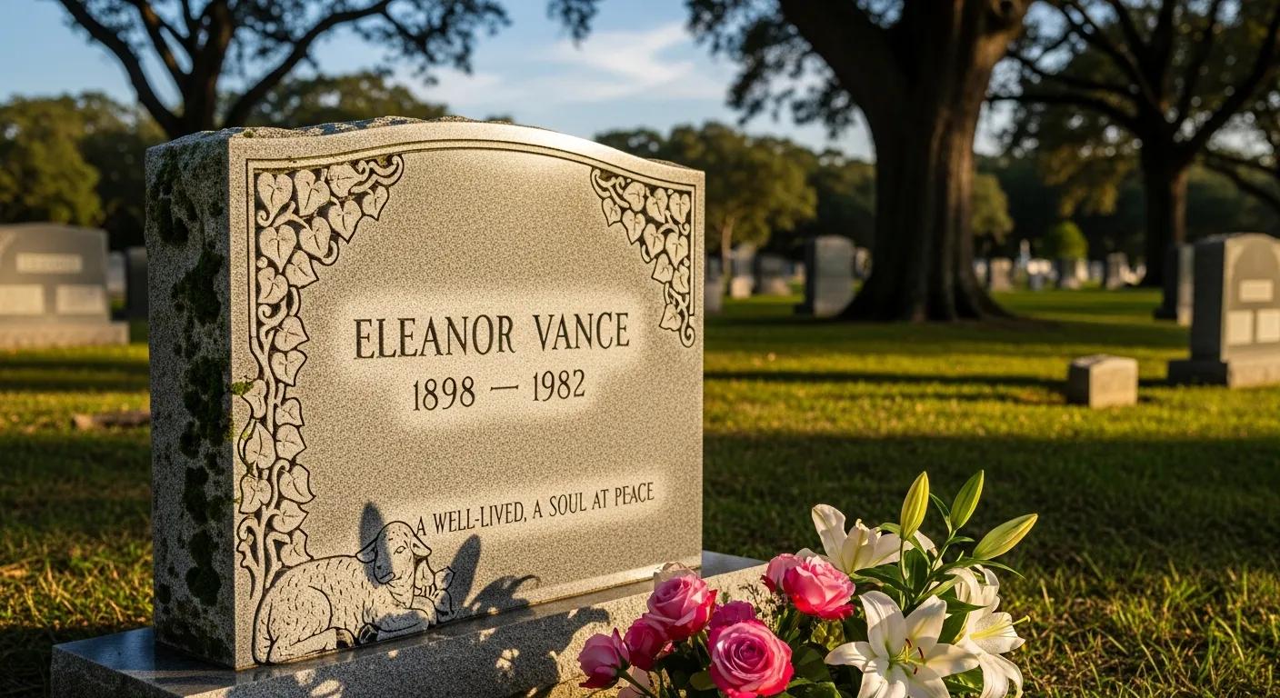 Handcrafted headstone in a peaceful cemetery, showing quality and care