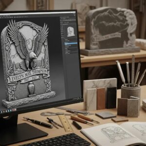 3D preview of a custom cremation headstone, showing how personalization options will look