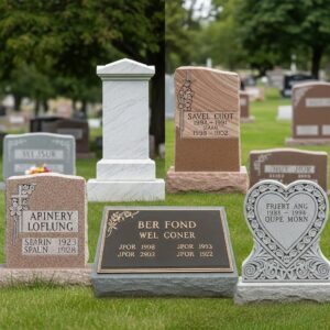 Collage showing different companion headstone designs and materials