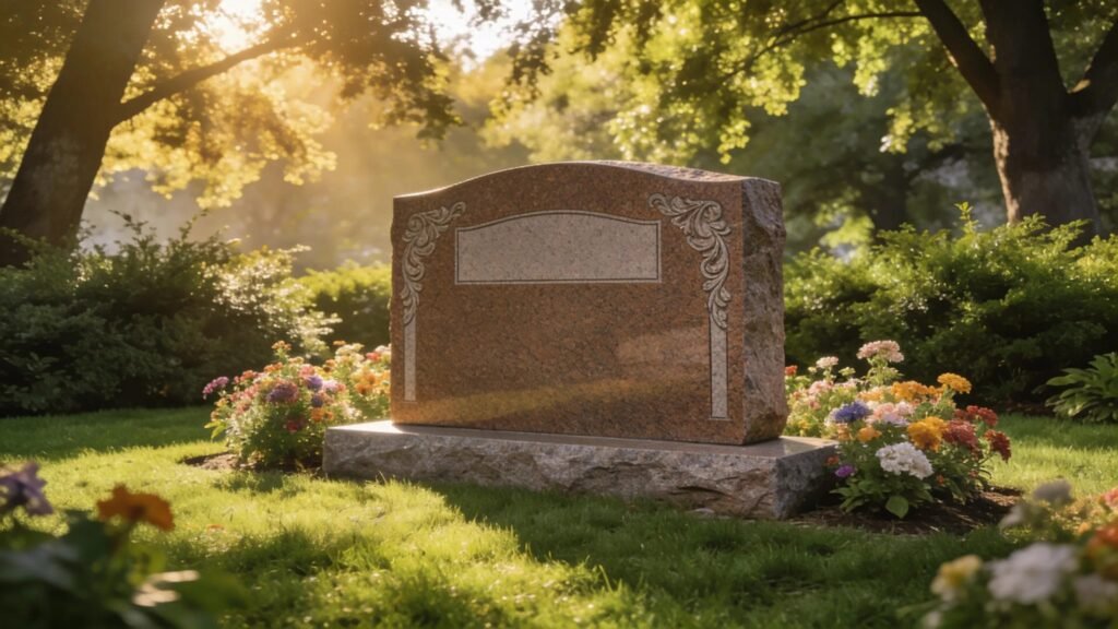 Grave marker in a tranquil cemetery setting reflecting dignity and beauty of memorialization