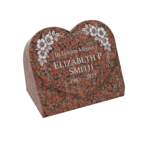 Floral Heart Slant Granite Headstone
